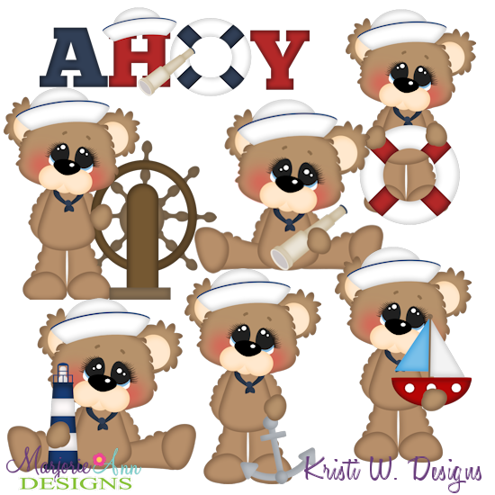 Bubbles The Bear Loves Sailing SVG Cutting Files + Clipart - Click Image to Close